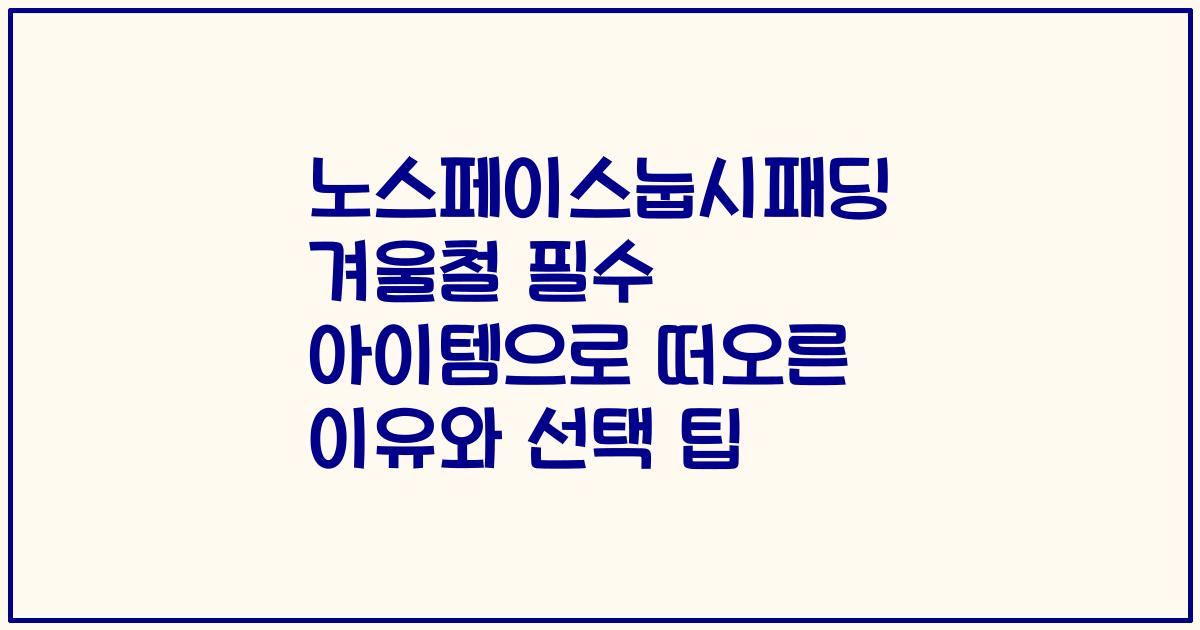 노스페이스눕시패딩 겨울철 필수 아이템으로 떠오른 이유와 선택 팁